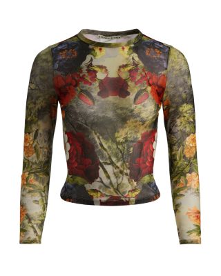 Delaina Printed Mesh Long Sleeve Top