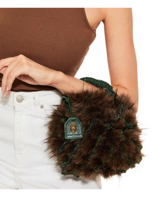 Macrame Crystal Small Faux Fur Bucket Bag