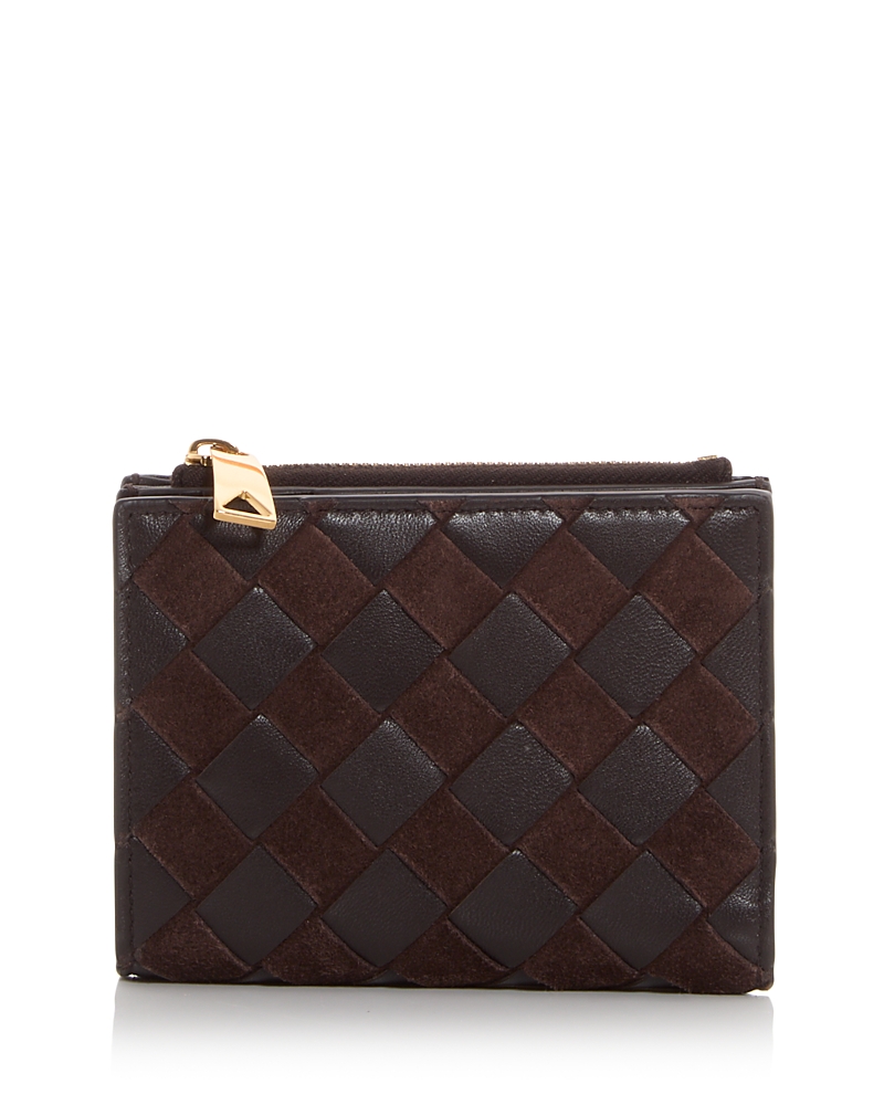 Bottega Veneta Small Intrecciato Leather And Suede Snap Bifold Wallet In Brown