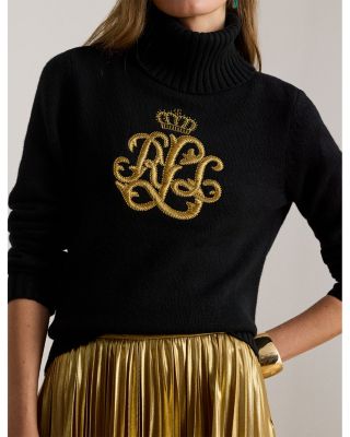 Embroidered Logo Wool Blend Turtleneck