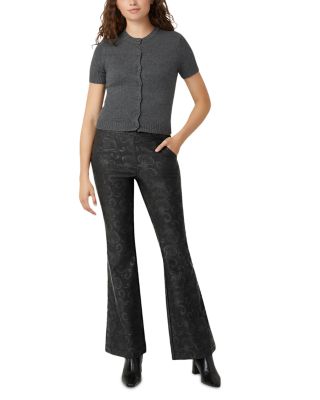 Etched Floral High Rise Baby Bootcut Jeans in Black