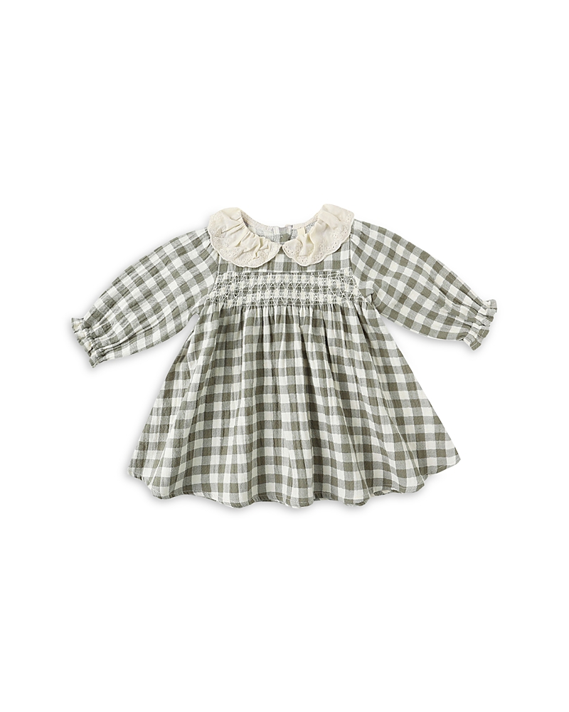 Quincy Mae Girls' Checked Eyelet Collar Smocked Dress - Baby In Green