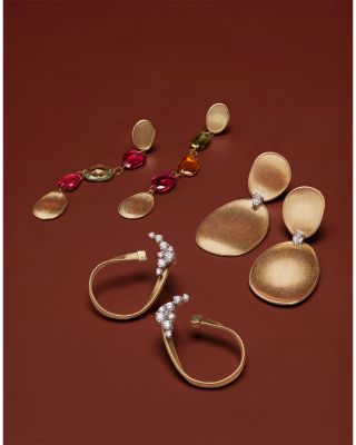 18K White & Yellow Gold Lunaria Diamond Textured Disc Double Drop Earrings