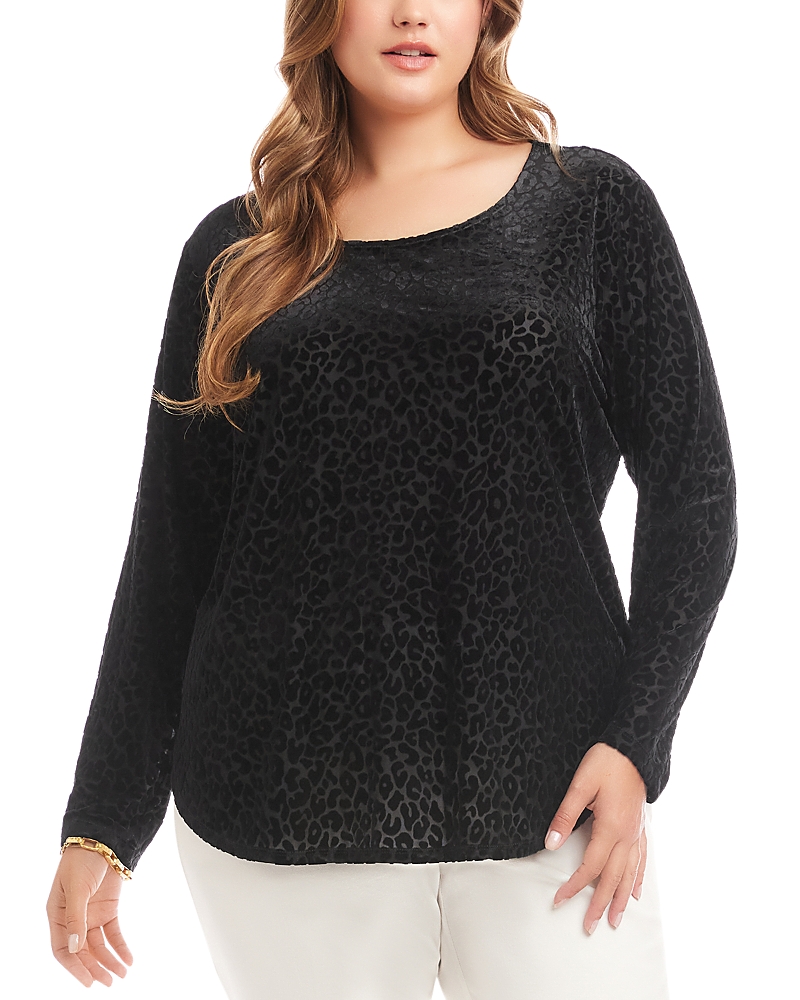 Karen Kane Plus Size Velvet Burnout Shirt In Brown