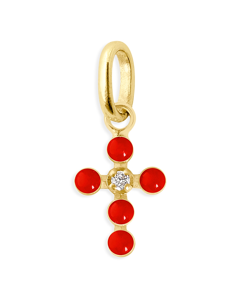 Gigi Clozeau 18K Yellow Gold Madone Croix Resin Bead & Diamond Cross Pendant, 0.01 tcw