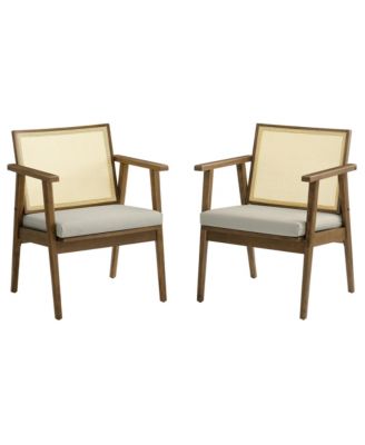 Thera Faux Leather and Cane Accent Armchairs, Set of 2