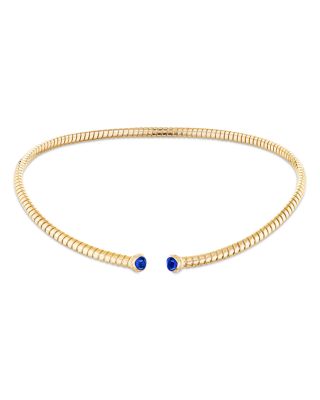 Sapphire & Diamond Flexible Tubogas Collar Necklace in Titanium & 18K Yellow Gold