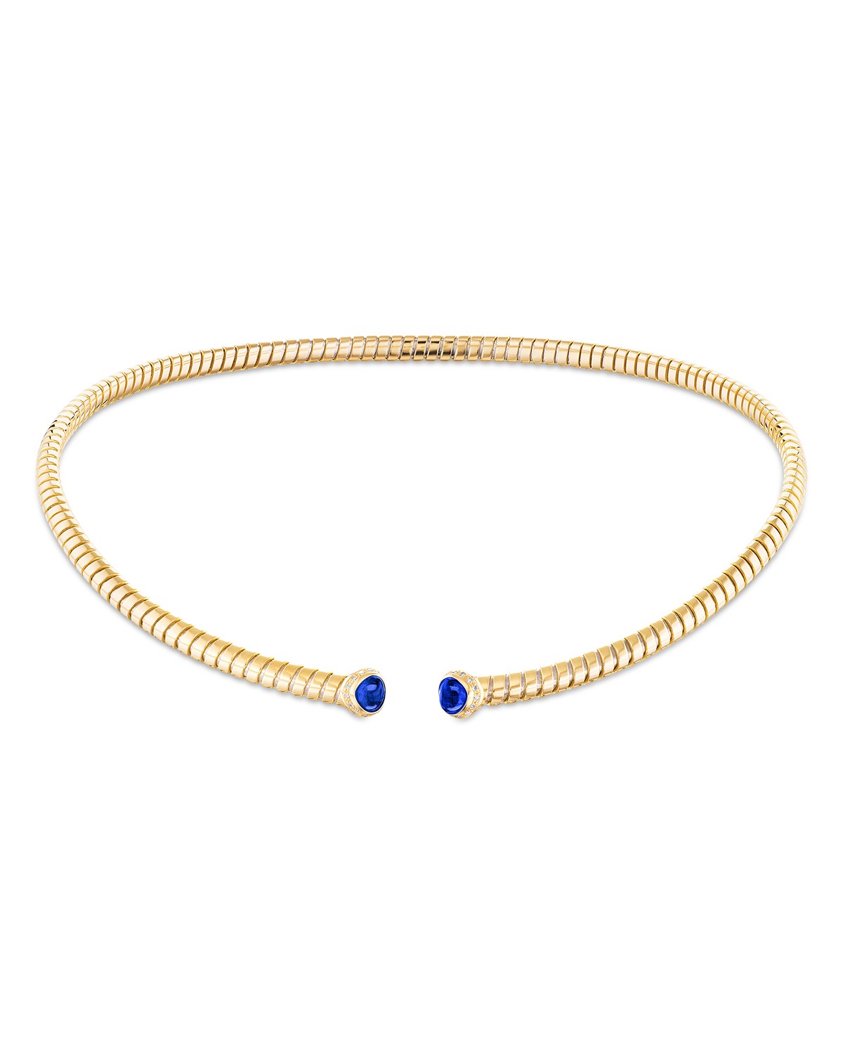Marina B Sapphire & Diamond Flexible Tubogas Collar Necklace in Titanium & 18K Yellow Gold in Blue/Gold