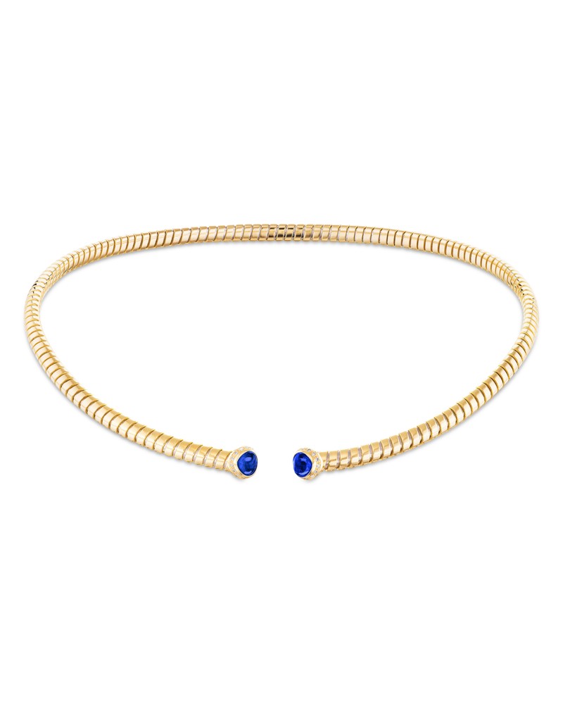 Marina B Sapphire & Diamond Flexible Tubogas Collar Necklace in Titanium & 18K Yellow Gold in Blue/Gold
