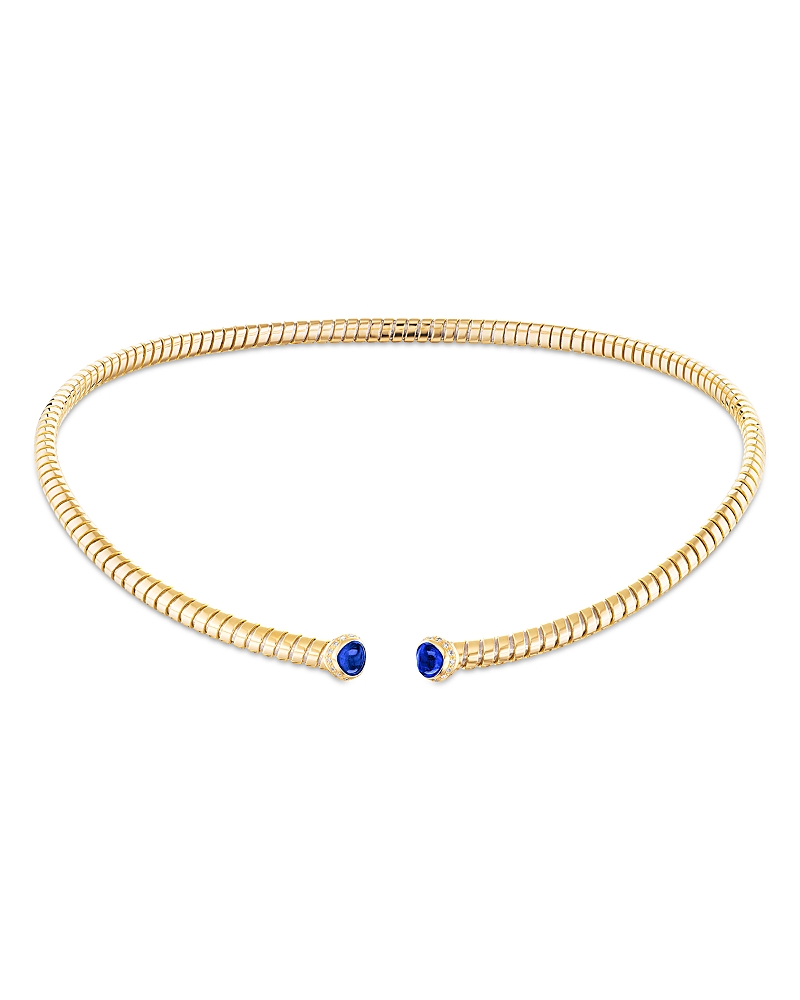 Marina B Sapphire & Diamond Flexible Tubogas Collar Necklace In Titanium & 18k Yellow Gold In Gold