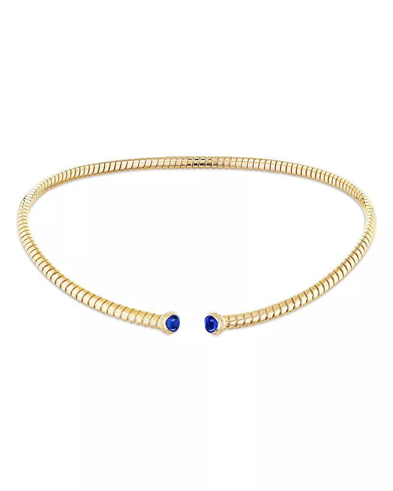 Marina B Sapphire & Diamond Flexible Tubogas Collar Necklace in Titanium & 18K Yellow Gold