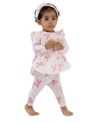 Girls' French Terry Pretty Bows Ruffle Top & Ribbed Leggings Set - Baby