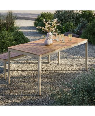 Finn 71" Outdoor Patio Aluminum Dining Table with Faux Wood Top