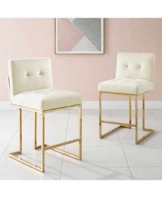 Privy Gold Stainless Steel Performance Velvet Counter Stool, Set of 2