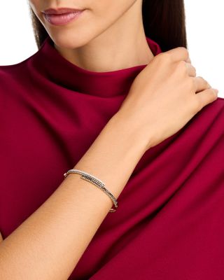 Black & White Diamond Bypass Bangle Bracelet in 14K White & Yellow Gold