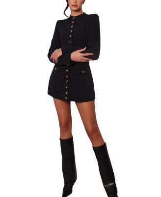 slim fit dress slacks Gold Standard Tweed Fabric Pearl Button Short Sleeve Pocketed Mini Dress