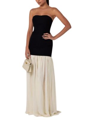 Strapless Cream Chiffon Maxi Dress