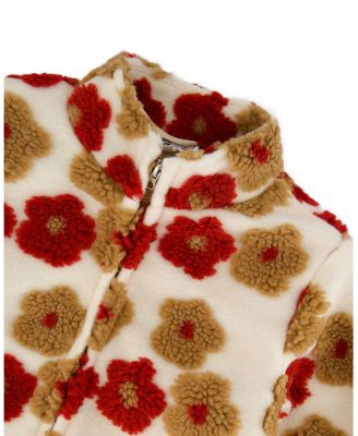Girls' Full Zip Sherpa Jacket with Jacquard Floral Pattern - Little Kid