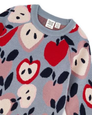 Girls' Knit Sweater with Apple Heart Jacquard - Big Kid