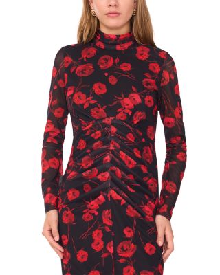 Long Sleeve High Neck Mesh Midi Dress