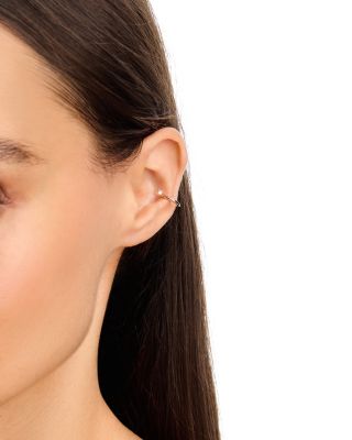 14K Yellow Gold Prong Diamonds Single Ear Cuff