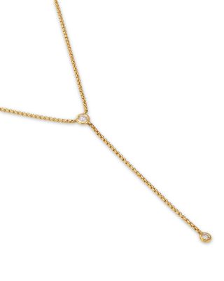 14K Yellow Gold Floating Diamonds Bezel Lariat Necklace, 16-18"