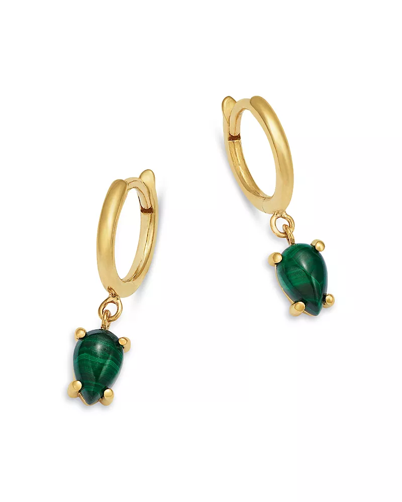 Zoe Chicco 14K Yellow Gold Malachite Pear Dangle Huggie Hoop Earrings