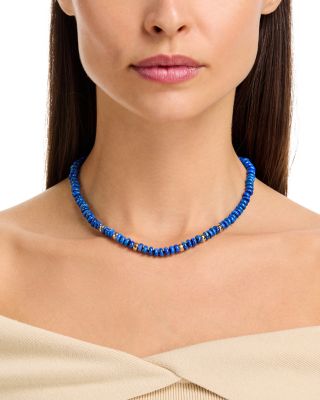 14K Yellow Gold Lapis Rondelle Bead Collar Necklace, 16-18"