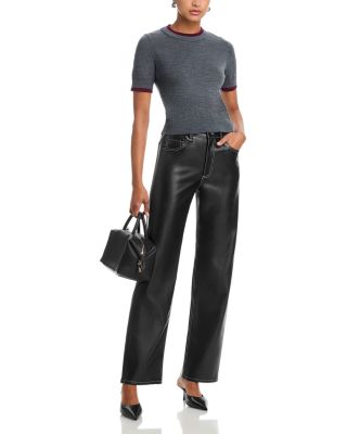 Shea High Rise Faux Leather Straight Leg Jeans in Black 