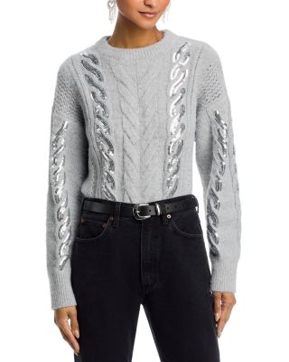 Oversized Sequin Cable Knit Crewneck Sweater - Exclusive
