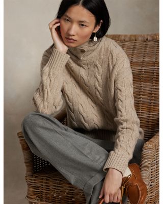 Cable Wool Cashmere Polo Collar Sweater