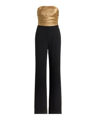 Bow Back Metallic Twill & Crepe Jumpsuit