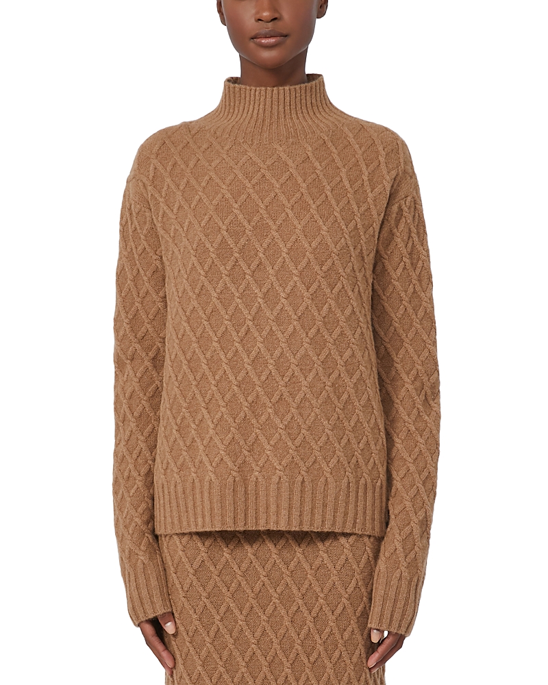 Max Mara Pure 2 Moli Funnel Neck Cable Knit Sweater In Brown