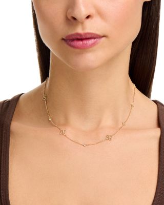 18K Yellow Gold Principessa Diamond Flower Chain Link Necklace, 16-18"