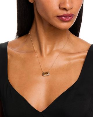 Citrine & Champagne and Brown Diamond Halo Pendant Necklace in 14K Yellow Gold, 19"