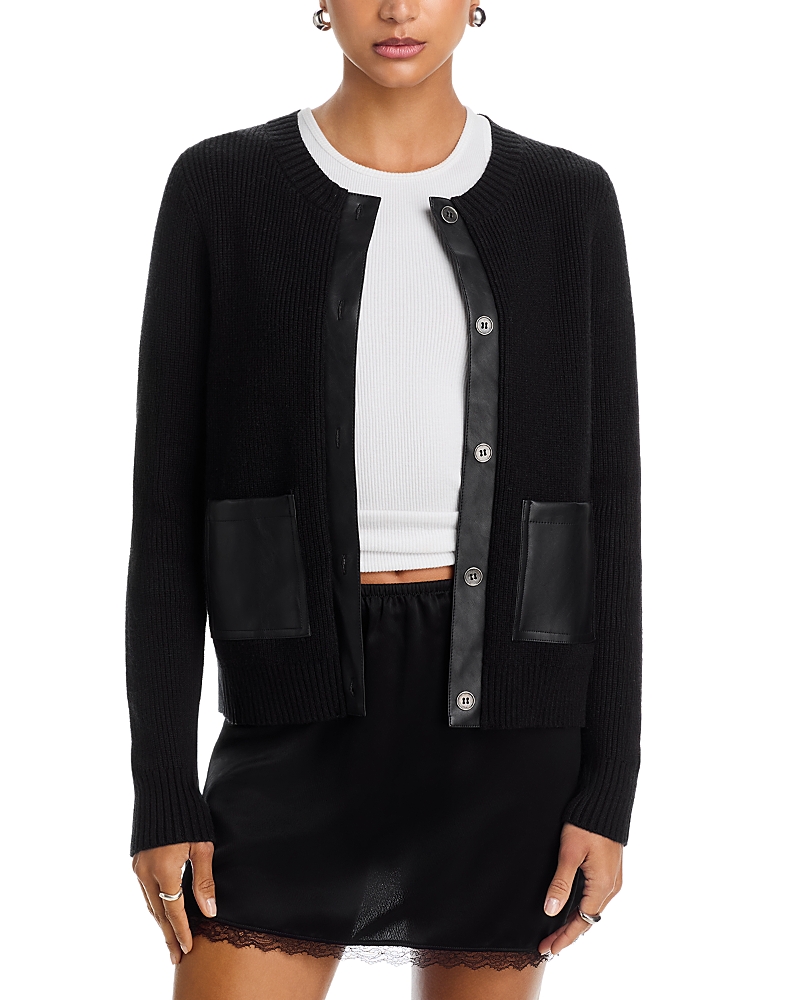 Six Fifty Natalia Faux Leather Trim Cardigan In Black
