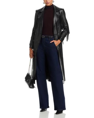 Celina Fringe Trim Faux Leather Trench Coat 