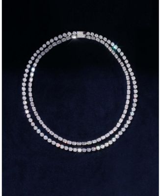 Celestial Double Strand Tennis Necklace in 14K White Gold, 42.36ctw Emerald & Brilliant Round Lab Grown Diamonds