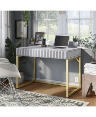Prelli Steel Base 1-Drawer Writing Desk with USB Port and Outlet