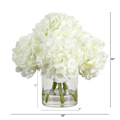 Wedding Collection 14&amp;quot; Artificial Hydrangea Arrangement in Glass Vase