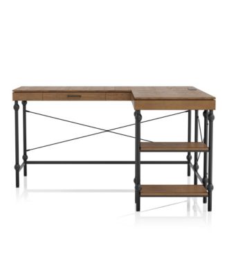 Hudson Steel L-Shape Corner Desk with USBs and Outlets