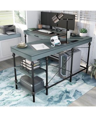 Hudson Steel L-Shape Corner Desk with USBs and Outlets