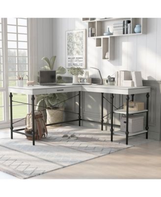 Hudson Steel L-Shape Corner Desk with USBs and Outlets