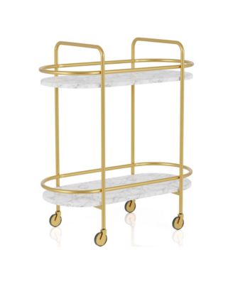 Caria Steel Serving Cart with Faux Marble Shelving Units