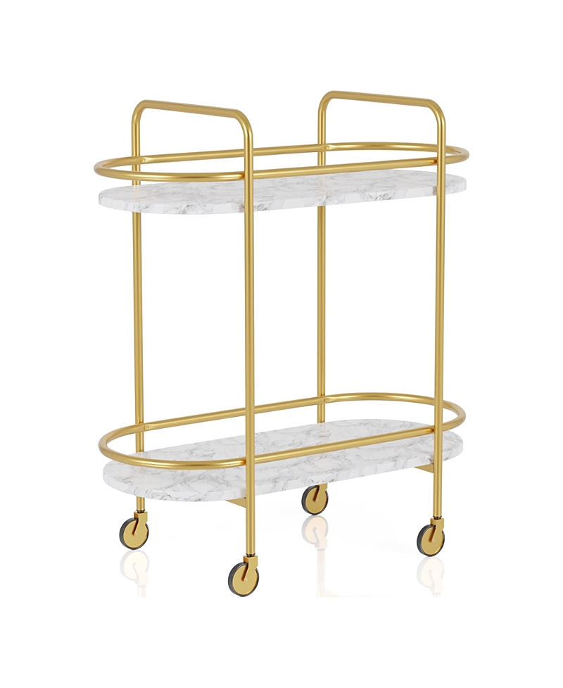 Furniture Of America Caria Steel Serving Cart With Faux Marble Shelving Units In Gold