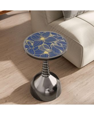 Knoll 16" Iron Round End Table with Botanical Print Top and Dome Base