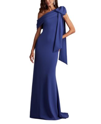 Cassia Bow-Shoulder Crepe Gown