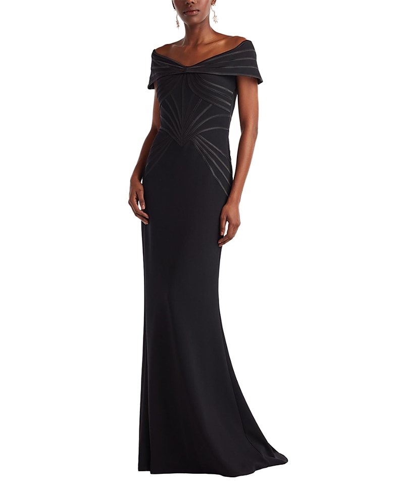 Tadashi Shoji Off The Shoulder Corset Bodice Gown In Black