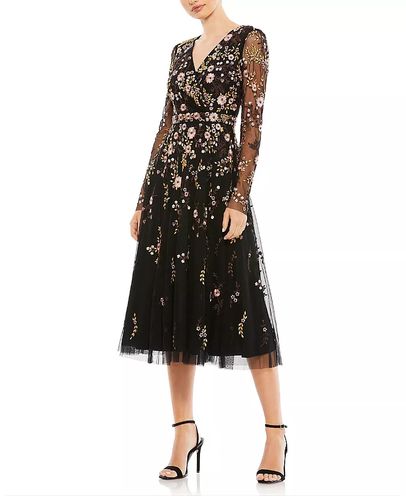 Mac Duggal Floral Embroidered A-Line Cocktail Dress