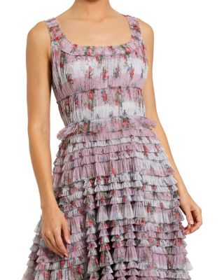 Sleeveless Floral Midi Dress with Tiered Ruffles